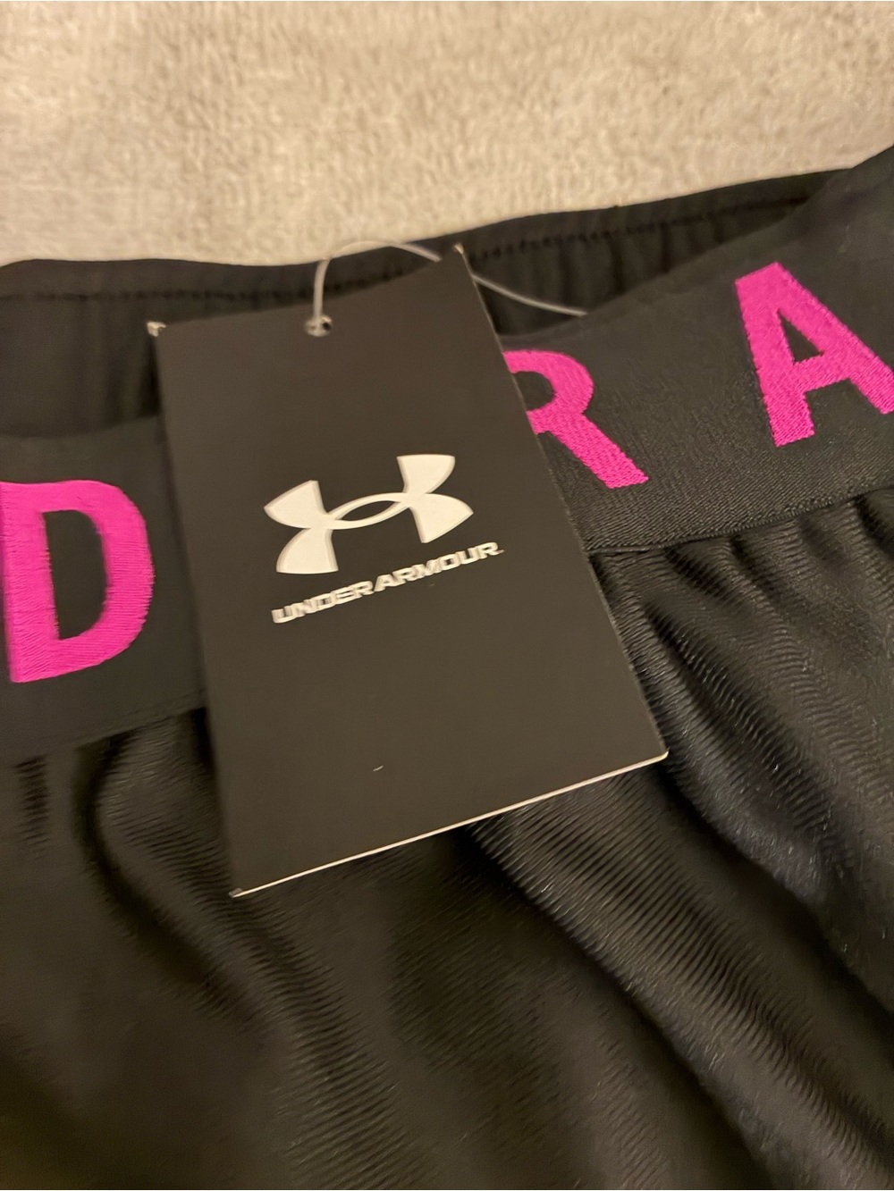 NWT Under Armour Black Athletic 3.0 Shorts with Pink Trim and Branded Waistband - Picture 4 of 8